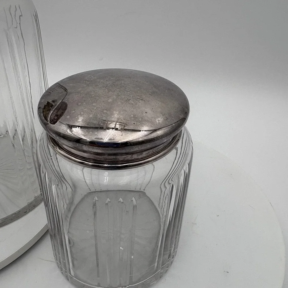 Two Piece Vintage Hoosier Ribbed Glass Canister Set 7